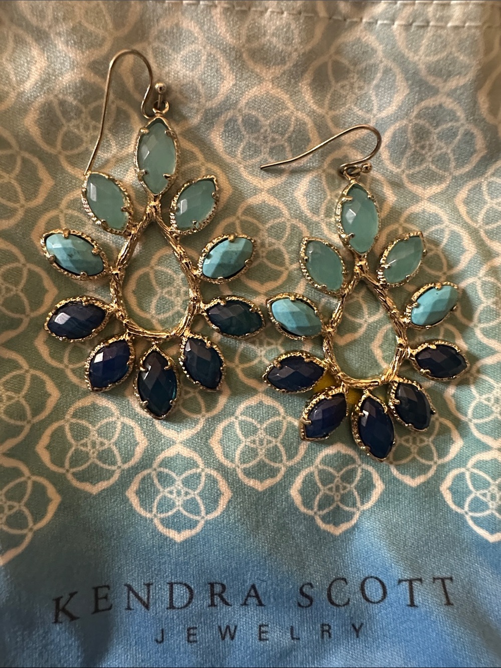 Kendra Scott Gold Chandelier Earrings in Aqua and Navy
